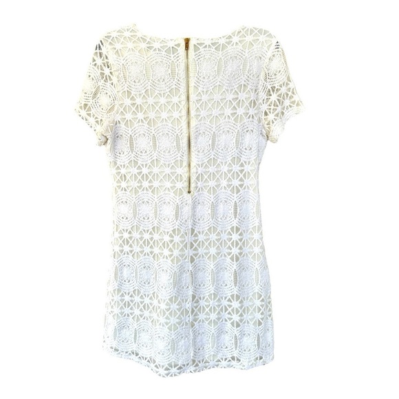 LULU’S, WHITE LACE, MINI DRESS. LACE & MESH SHIFT WITH SHORT SLEEVES. SIZE L - Picture 4 of 8